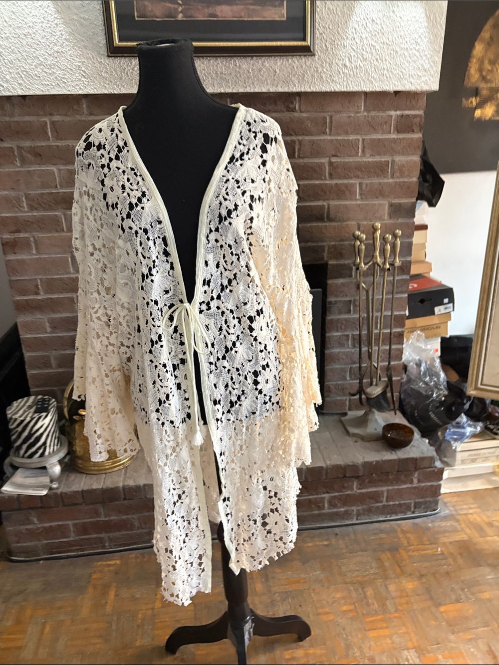 Free People Crochet Lace Open-Front Kimono Shrug
